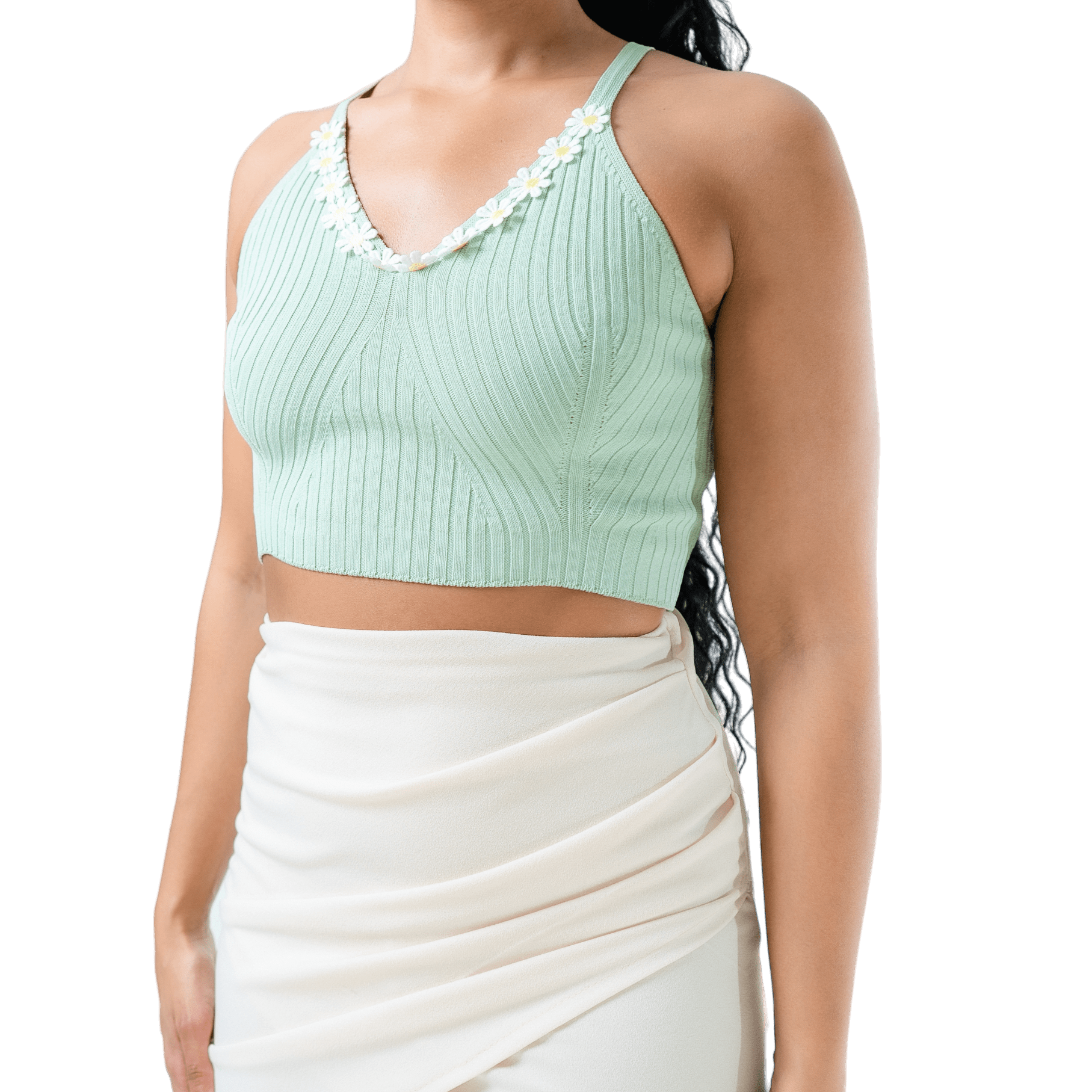 Daisy Trim Ribbed Crop Top - GRLS CLUB