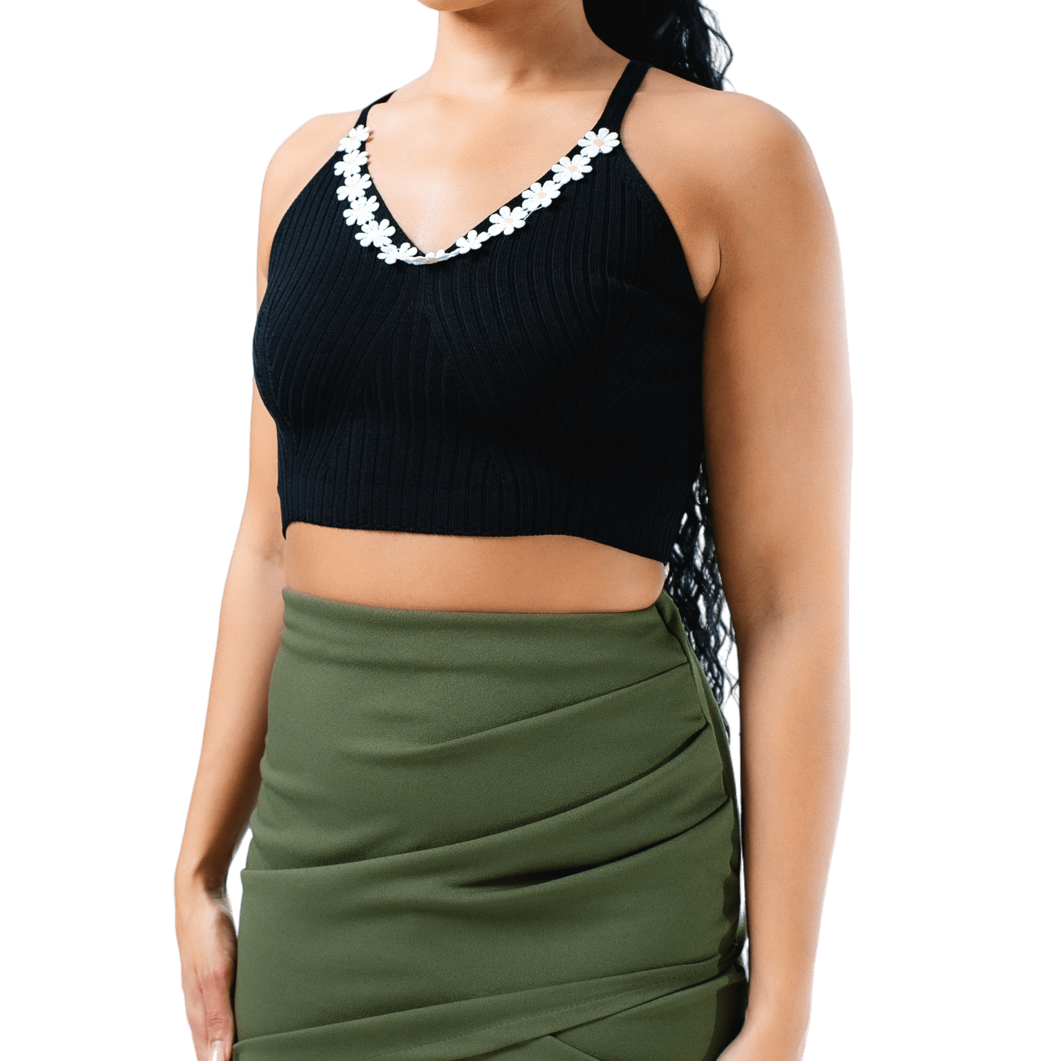 Daisy Trim Ribbed Crop Top - GRLS CLUB