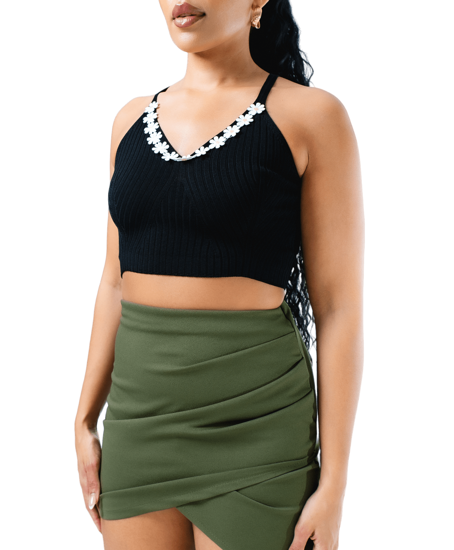 Daisy Trim Ribbed Crop Top - GRLS CLUB