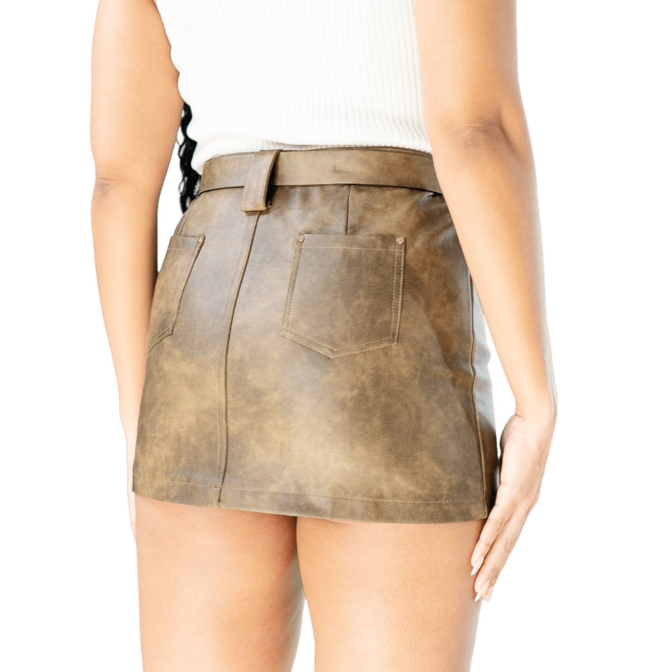 Distressed Belted Leather Skort - GRLS CLUB