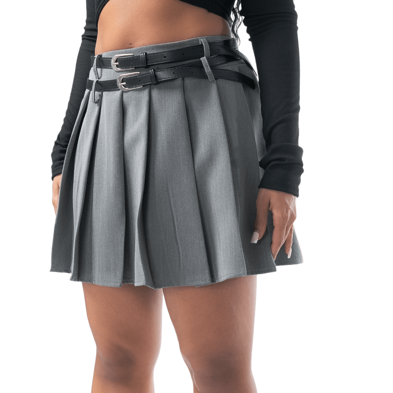 Double - Buckle Pleated Skirt - GRLS CLUB