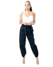 High - Waisted Elastic Cuff Black Tapered Trousers - GRLS CLUB