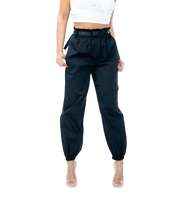 High - Waisted Elastic Cuff Black Tapered Trousers - GRLS CLUB