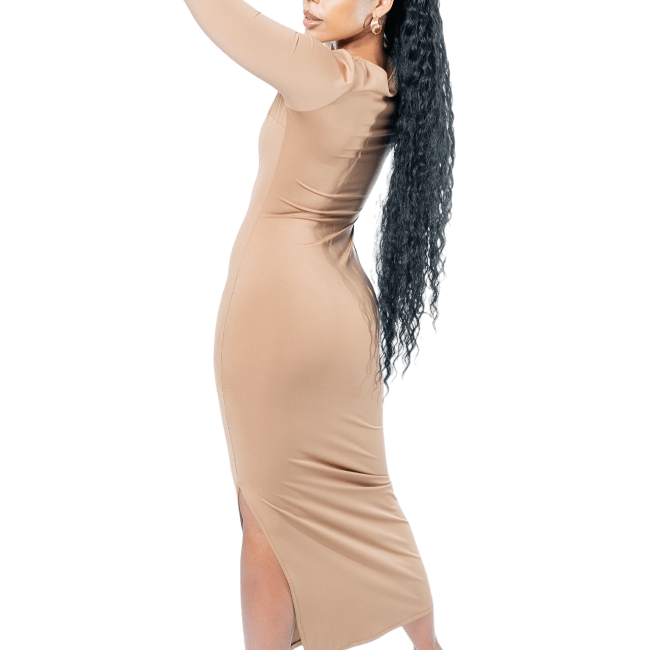 Long Sleeve Thigh Split Bodycon Maxi Dress - GRLS CLUB