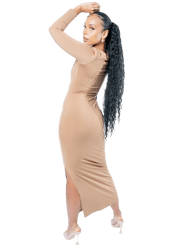 Long Sleeve Thigh Split Bodycon Maxi Dress - GRLS CLUB