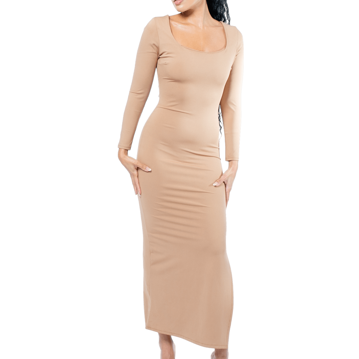 Long Sleeve Thigh Split Bodycon Maxi Dress - GRLS CLUB