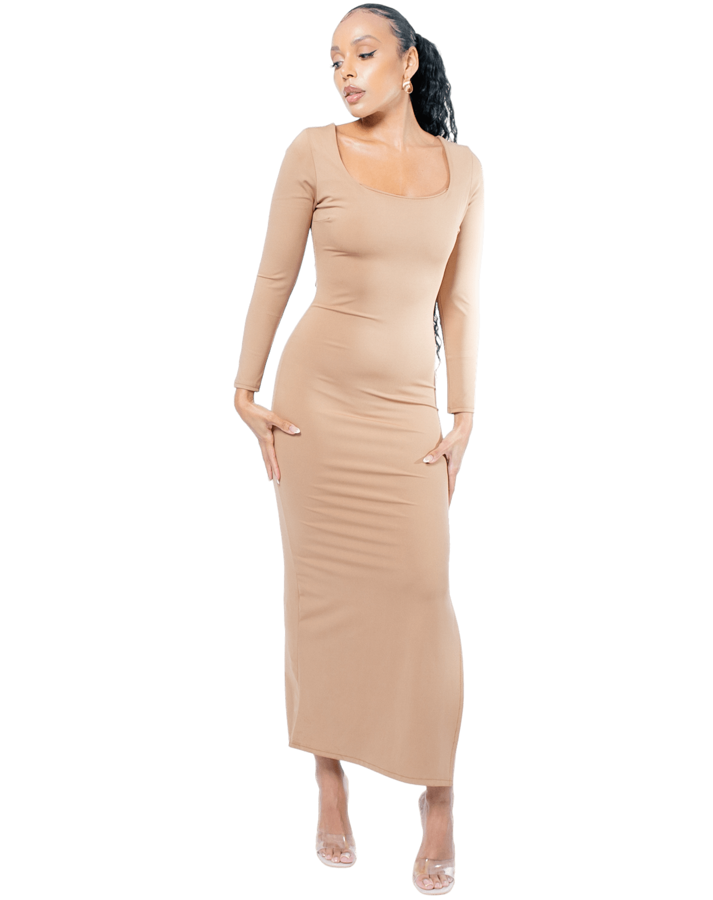 Long Sleeve Thigh Split Bodycon Maxi Dress - GRLS CLUB