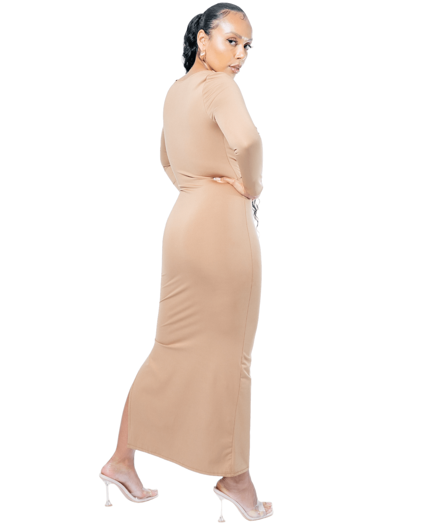 Long Sleeve Thigh Split Bodycon Maxi Dress - GRLS CLUB