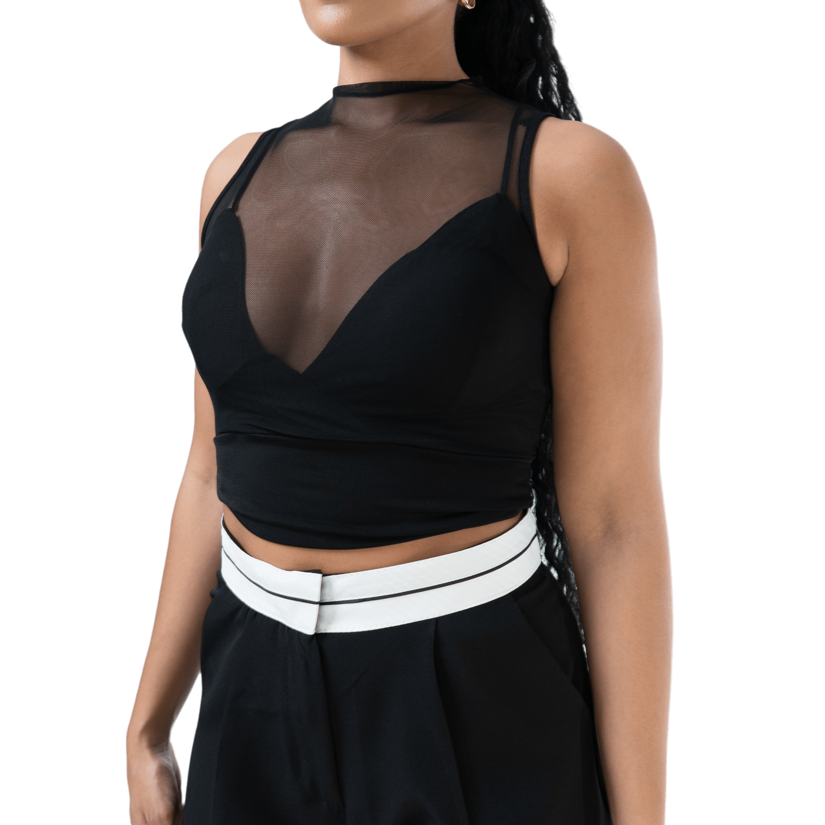 Mesh Panel High Neck Crop Top - GRLS CLUB