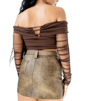 Off - Shoulder Mesh Sleeve Crop Top - GRLS CLUB