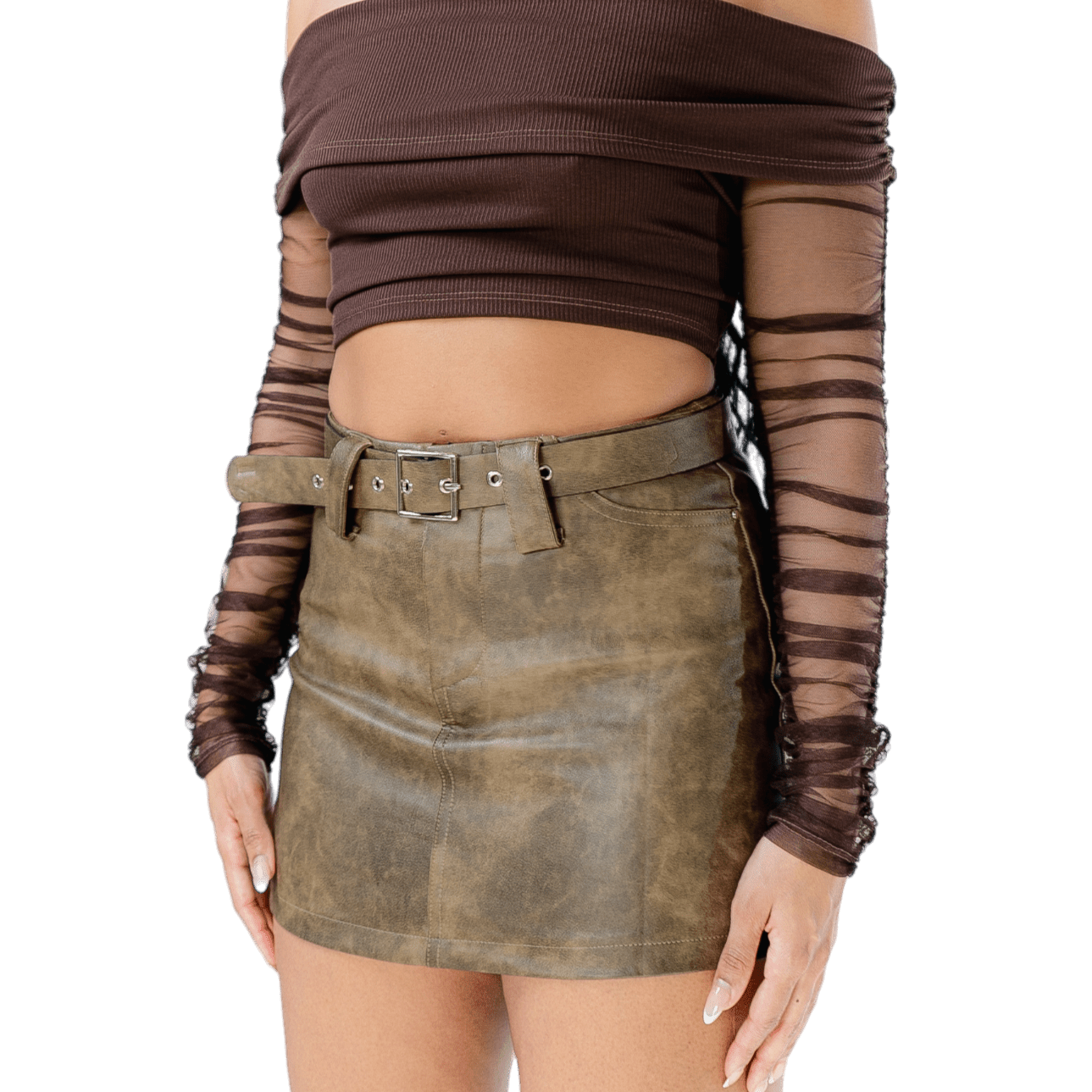 Off - Shoulder Mesh Sleeve Crop Top - GRLS CLUB