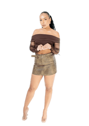 Off - Shoulder Mesh Sleeve Crop Top - GRLS CLUB