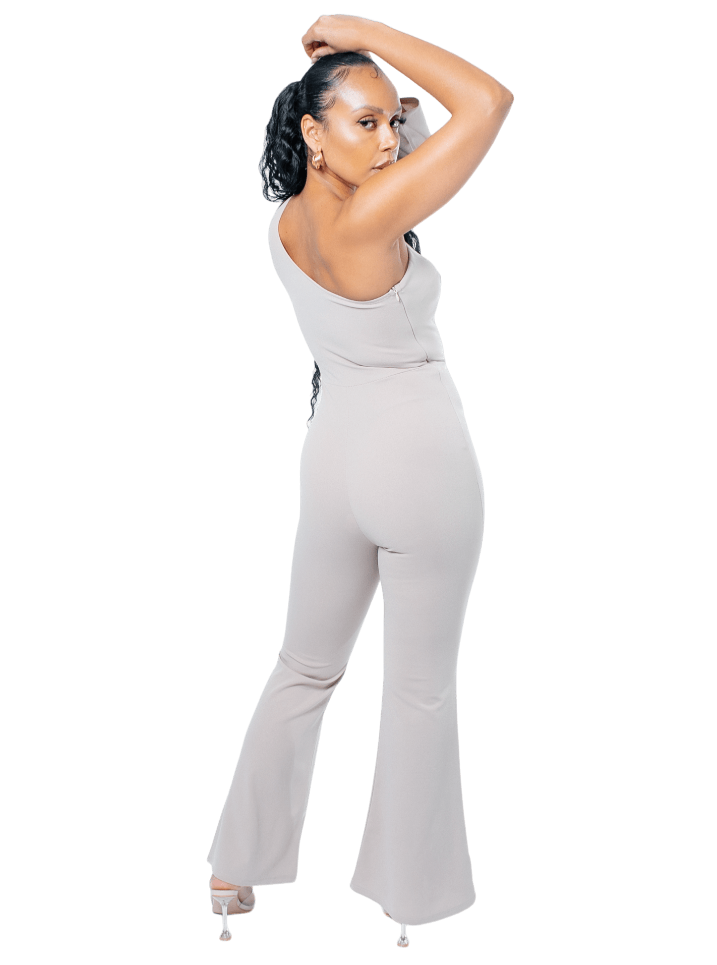 One - Shoulder Cutout Flared Jumpsuit - GRLS CLUB