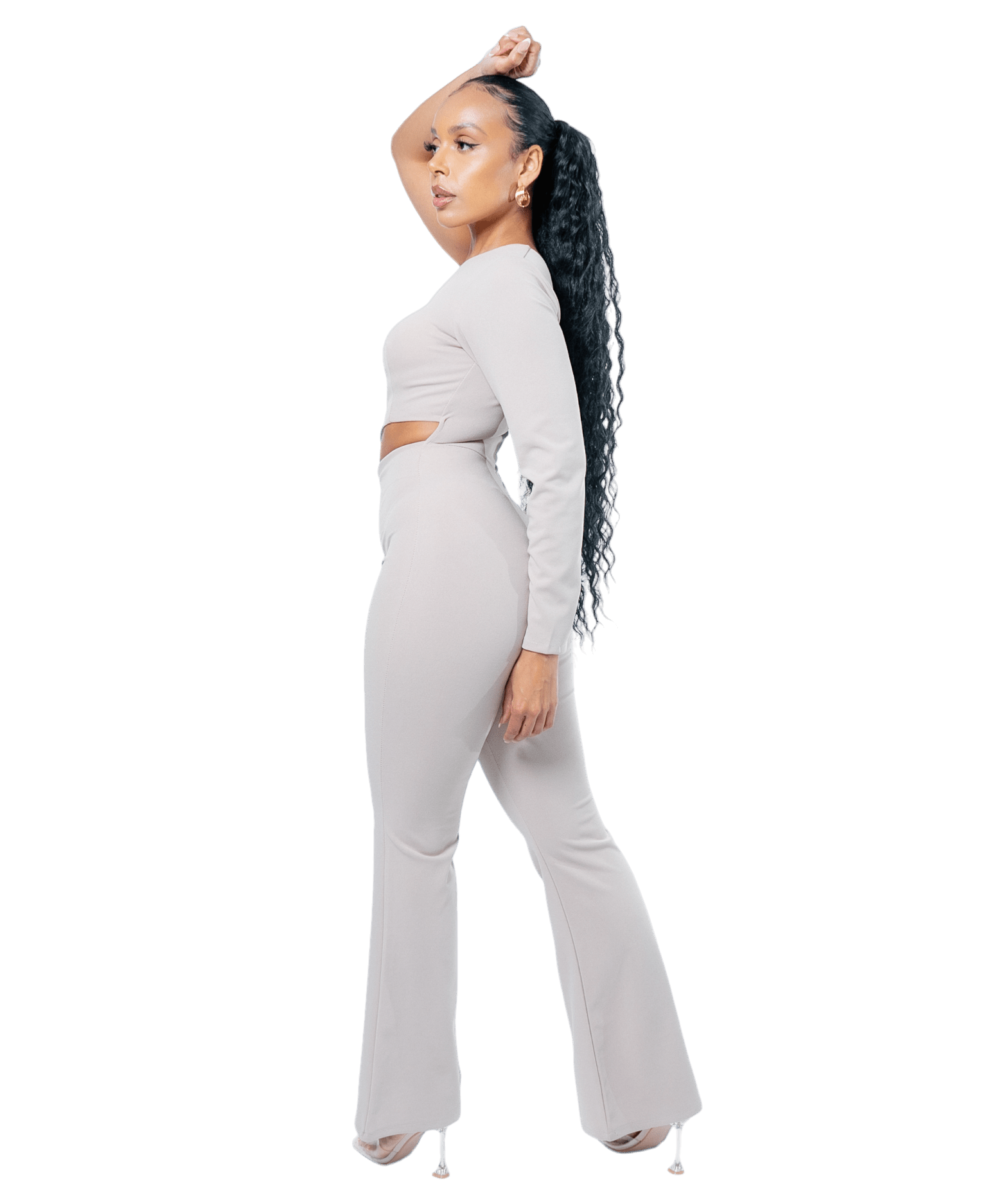 One - Shoulder Cutout Flared Jumpsuit - GRLS CLUB