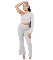 One - Shoulder Cutout Flared Jumpsuit - GRLS CLUB