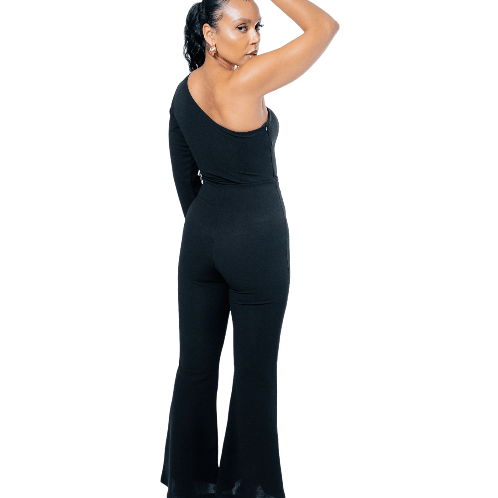 One - Shoulder Cutout Flared Jumpsuit - GRLS CLUB