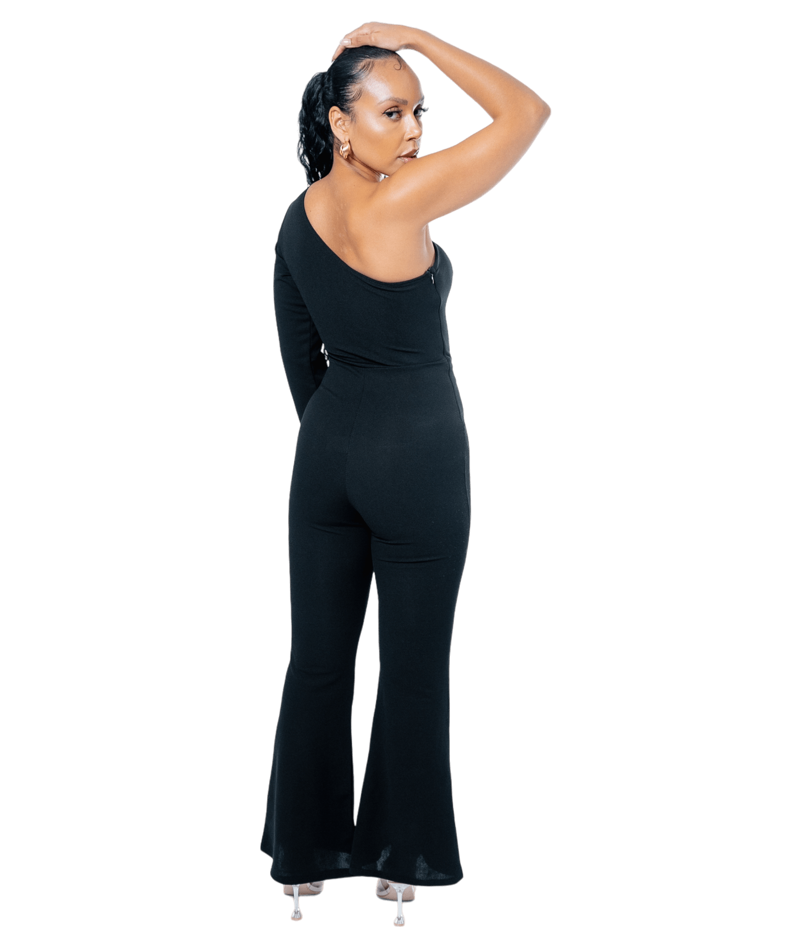 One - Shoulder Cutout Flared Jumpsuit - GRLS CLUB