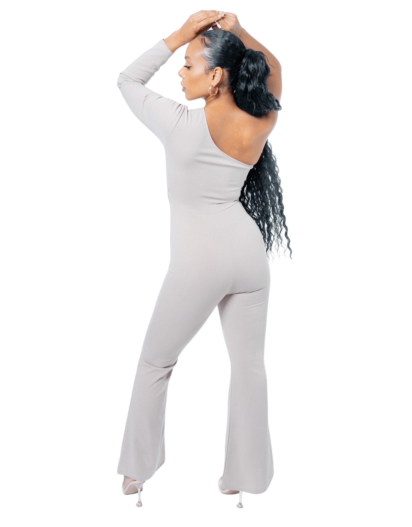 One - Shoulder Cutout Flared Jumpsuit - GRLS CLUB