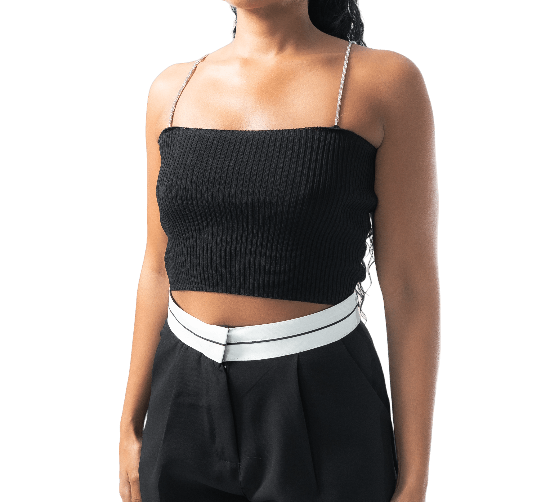 Rhinestone - Strap Ribbed Crop Top - GRLS CLUB