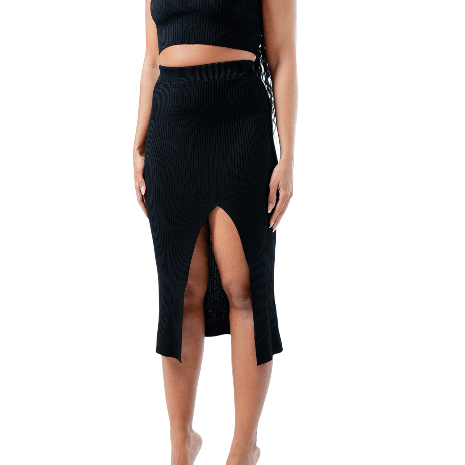 Ribbed Thigh Split Knit Co - ord - GRLS CLUB