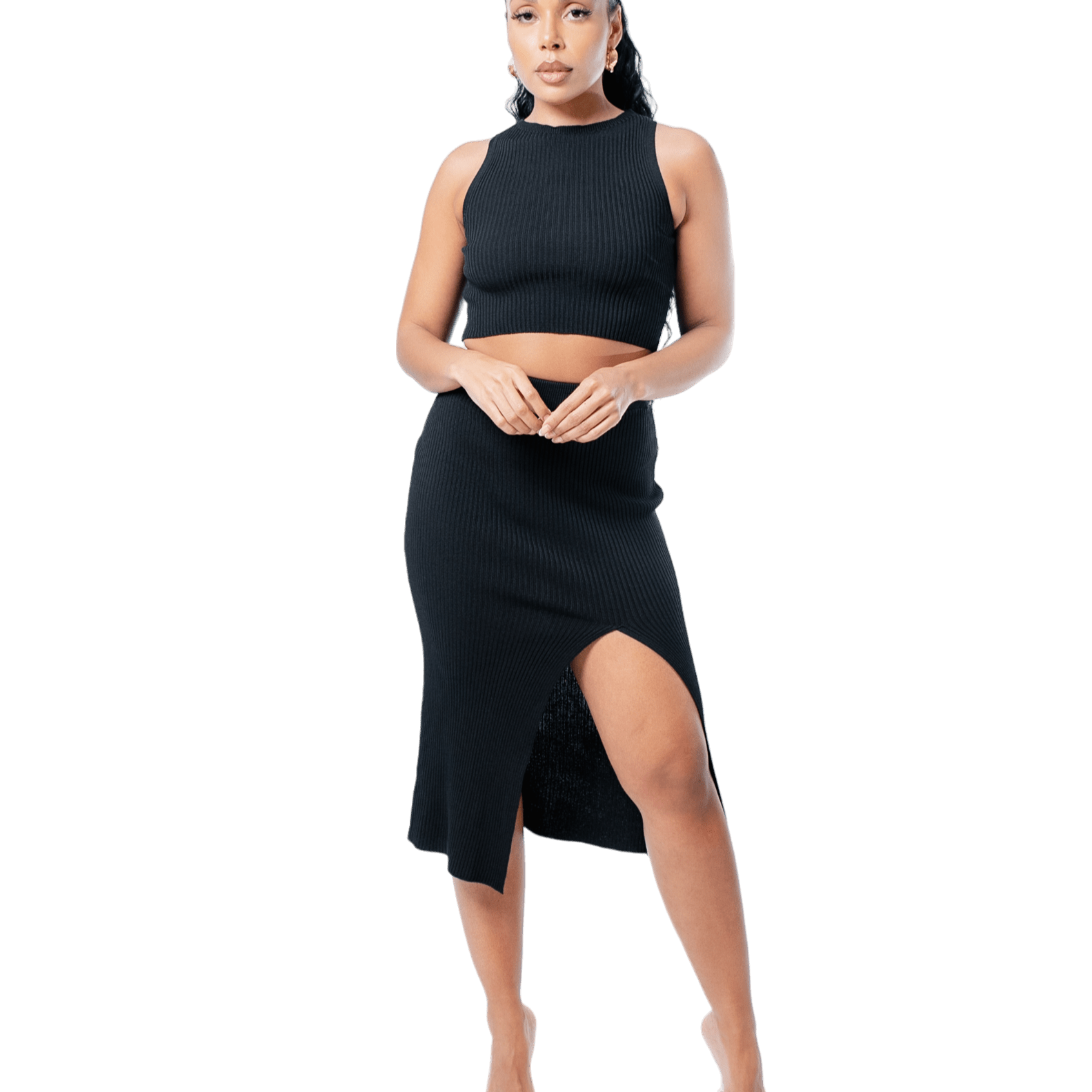 Ribbed Thigh Split Knit Co - ord - GRLS CLUB