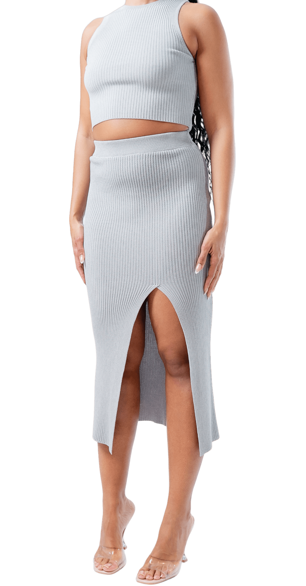 Ribbed Thigh Split Knit Co - ord - GRLS CLUB