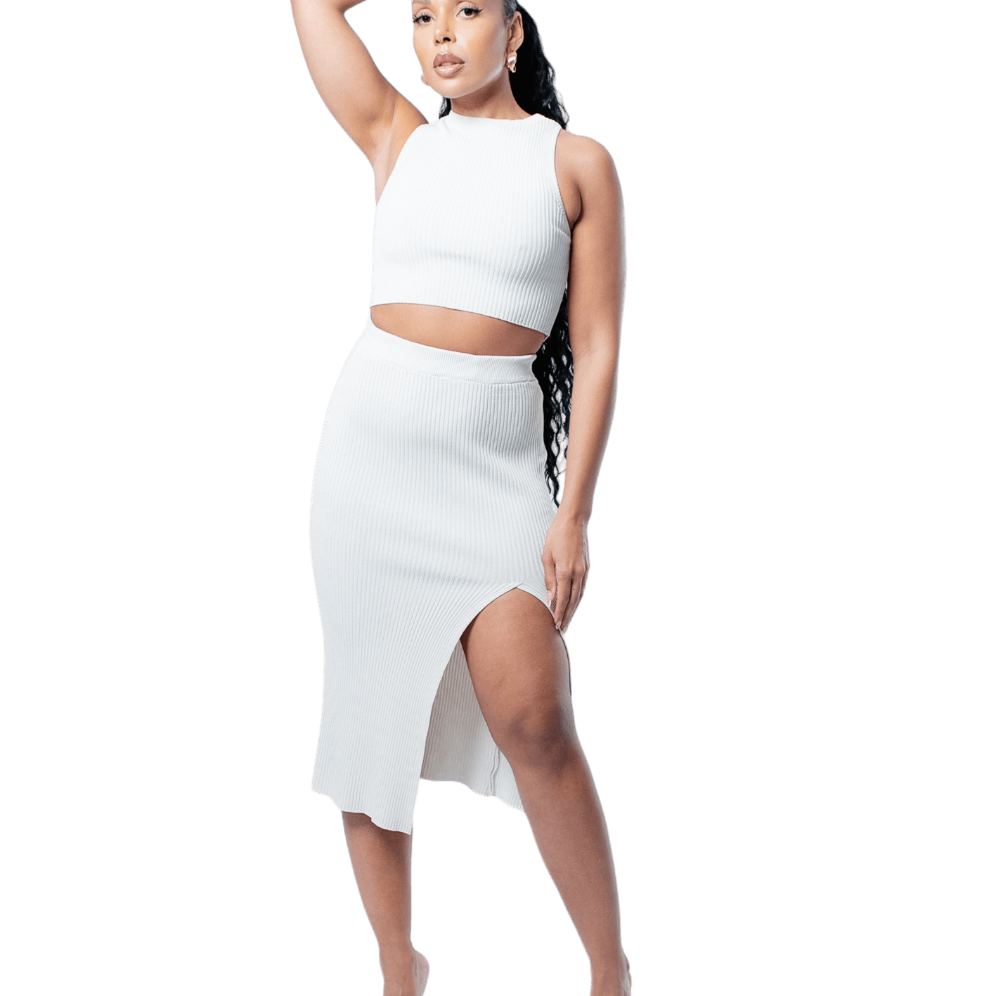 Ribbed Thigh Split Knit Co - ord - GRLS CLUB