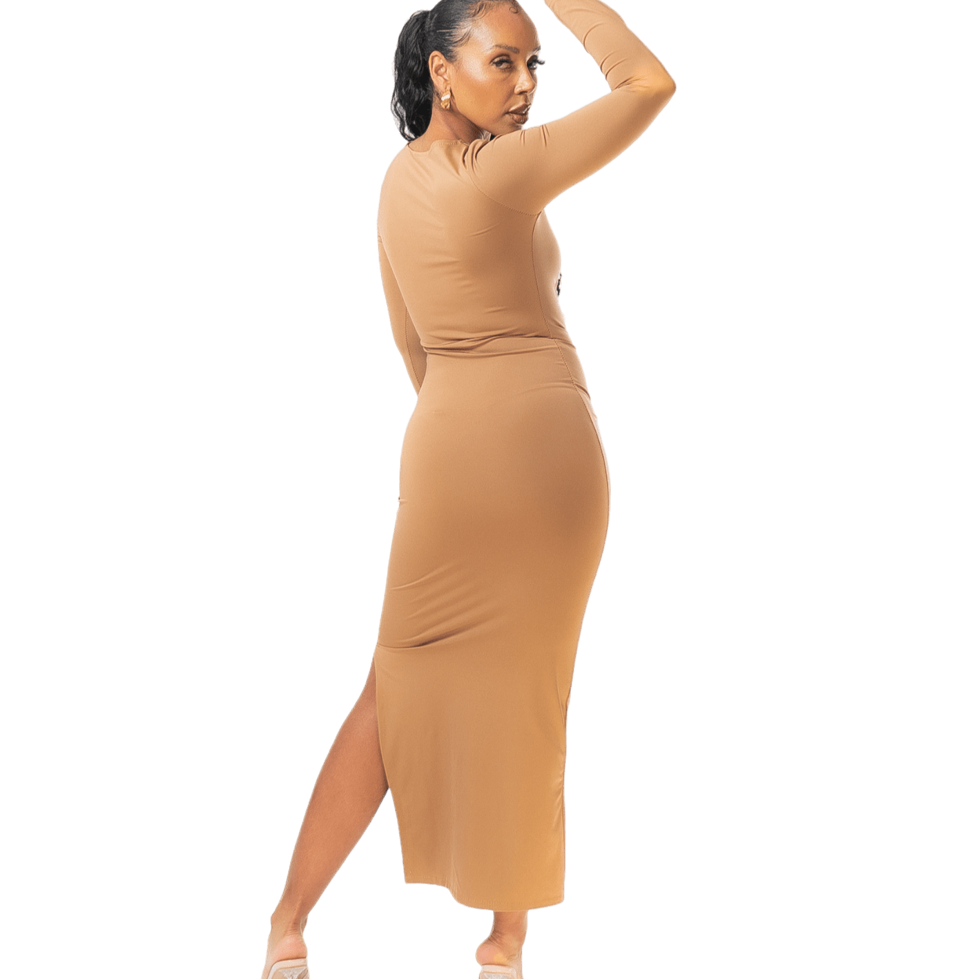 Ruched Thigh - Split Long - Sleeve Maxi Dress - GRLS CLUB