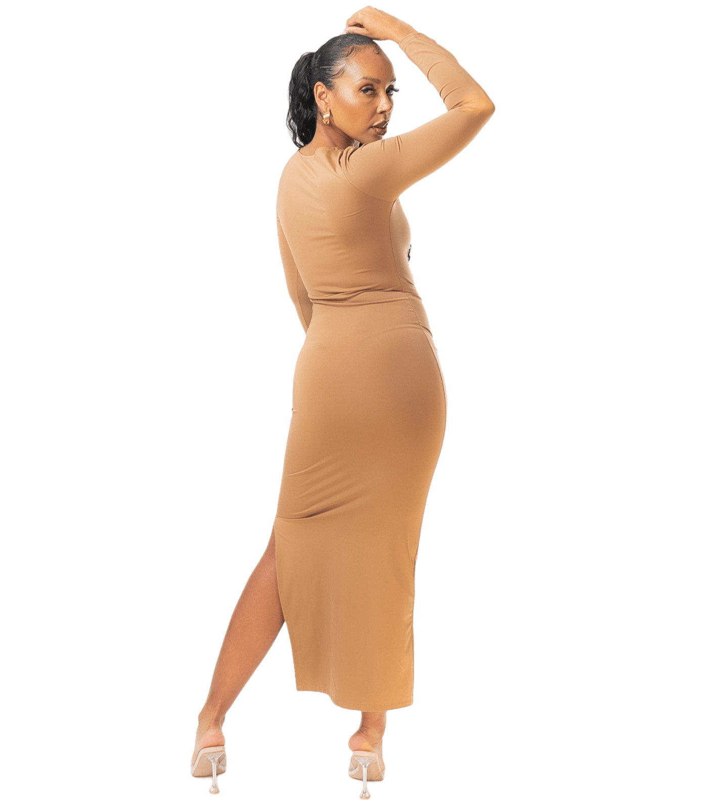 Ruched Thigh - Split Long - Sleeve Maxi Dress - GRLS CLUB