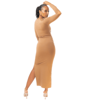 Ruched Thigh - Split Long - Sleeve Maxi Dress - GRLS CLUB