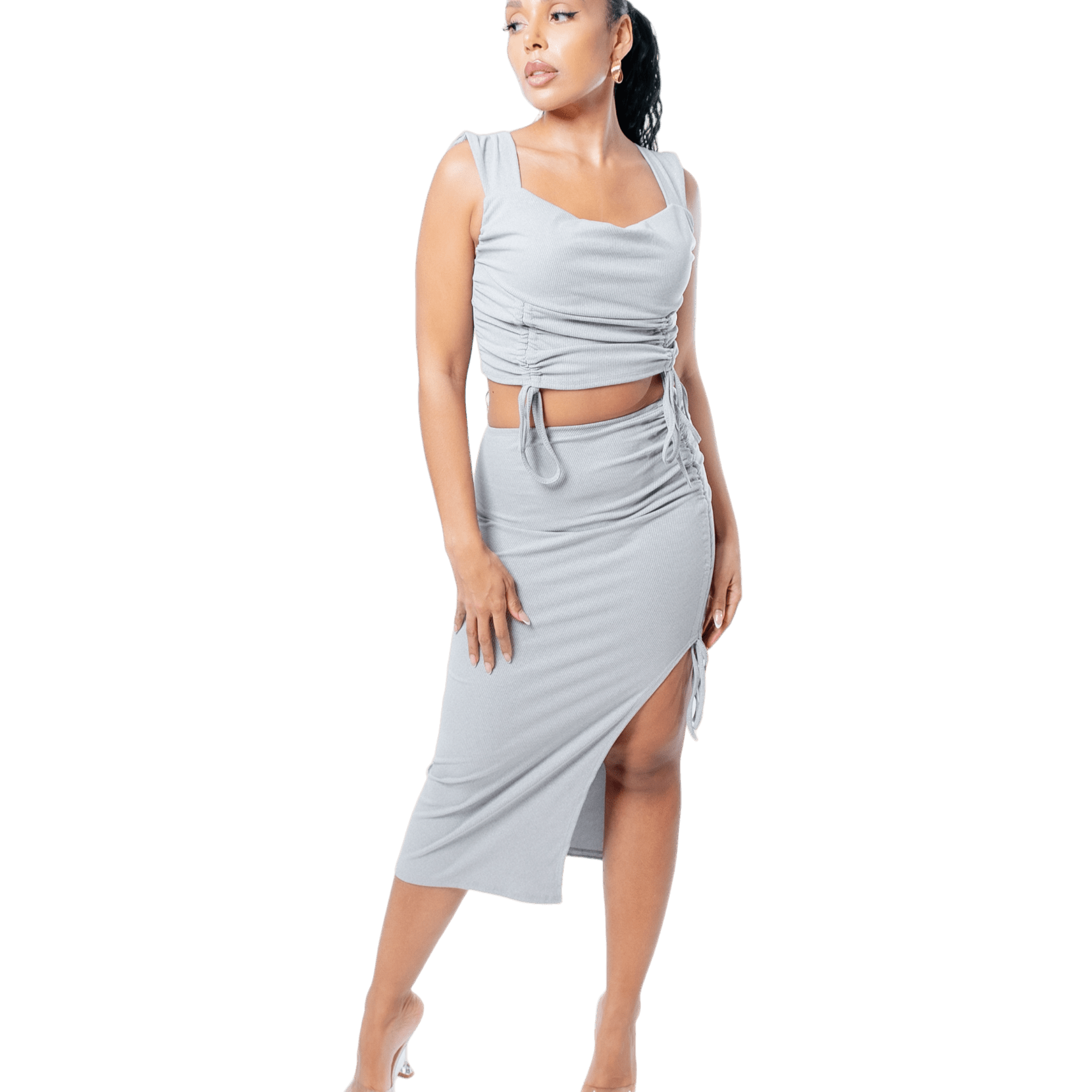 Ruched Thigh Split Midi Co - ord - GRLS CLUB