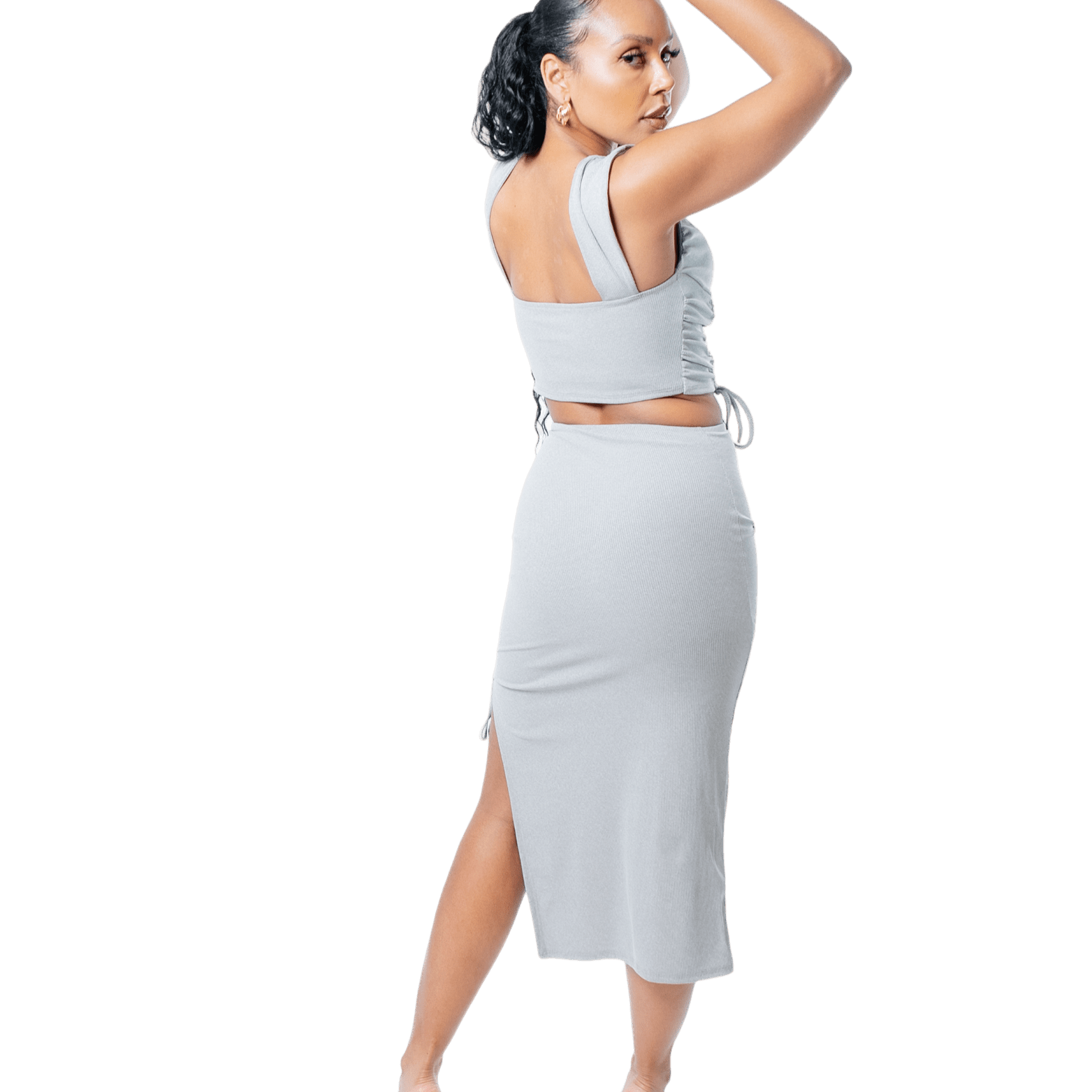 Ruched Thigh Split Midi Co - ord - GRLS CLUB