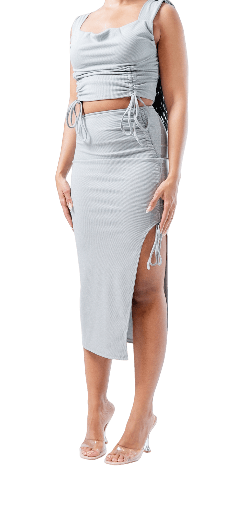 Ruched Thigh Split Midi Co - ord - GRLS CLUB