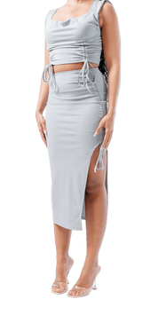 Ruched Thigh Split Midi Co - ord - GRLS CLUB