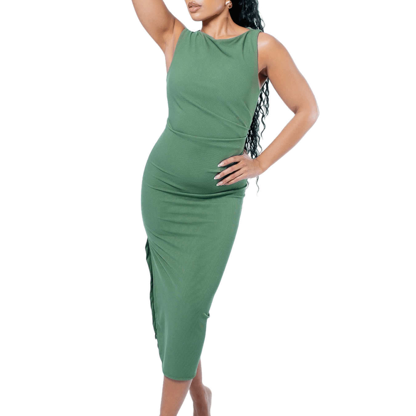 Thigh Split Ripple Body Sleeveless Dress - GRLS CLUB