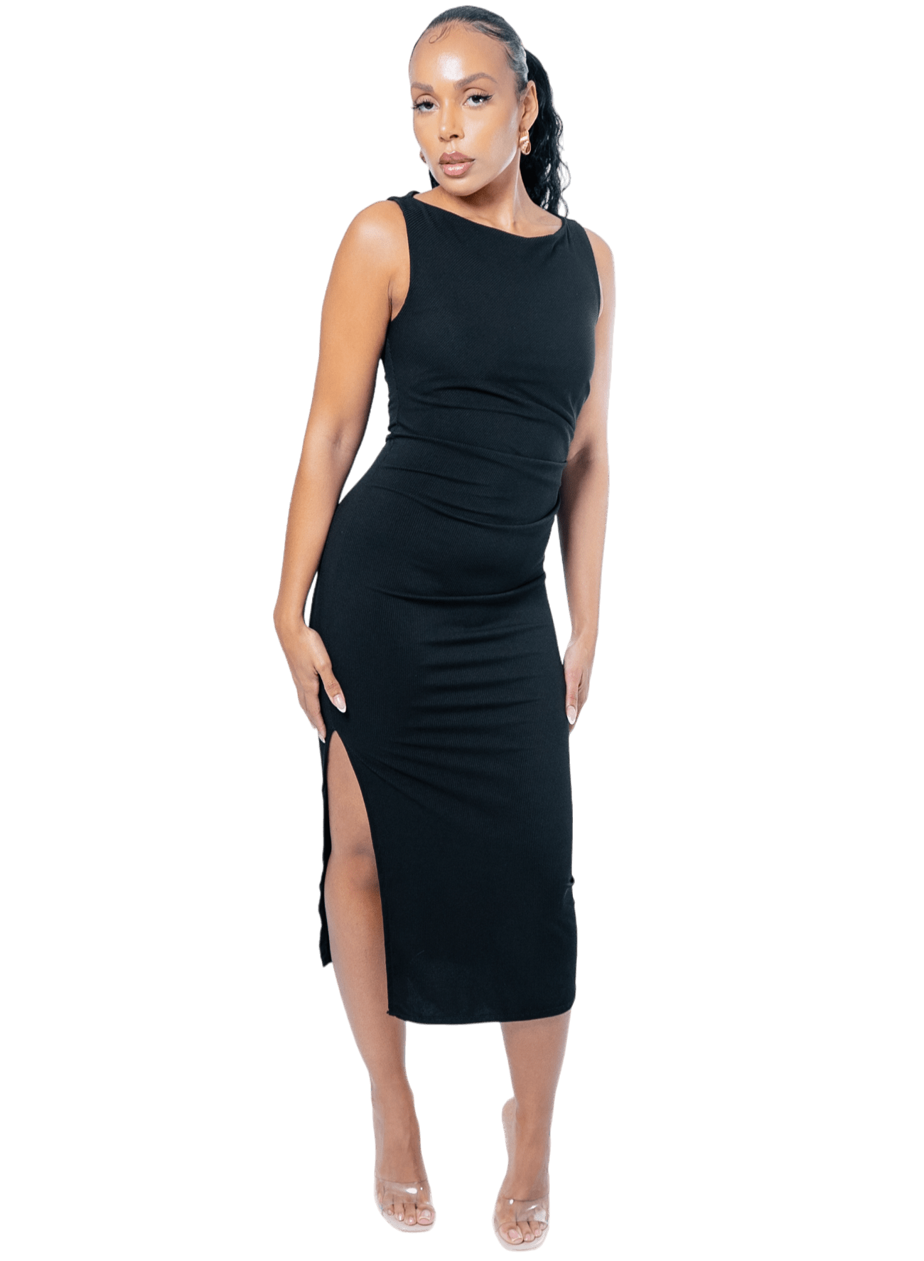 Thigh Split Ripple Body Sleeveless Dress - GRLS CLUB