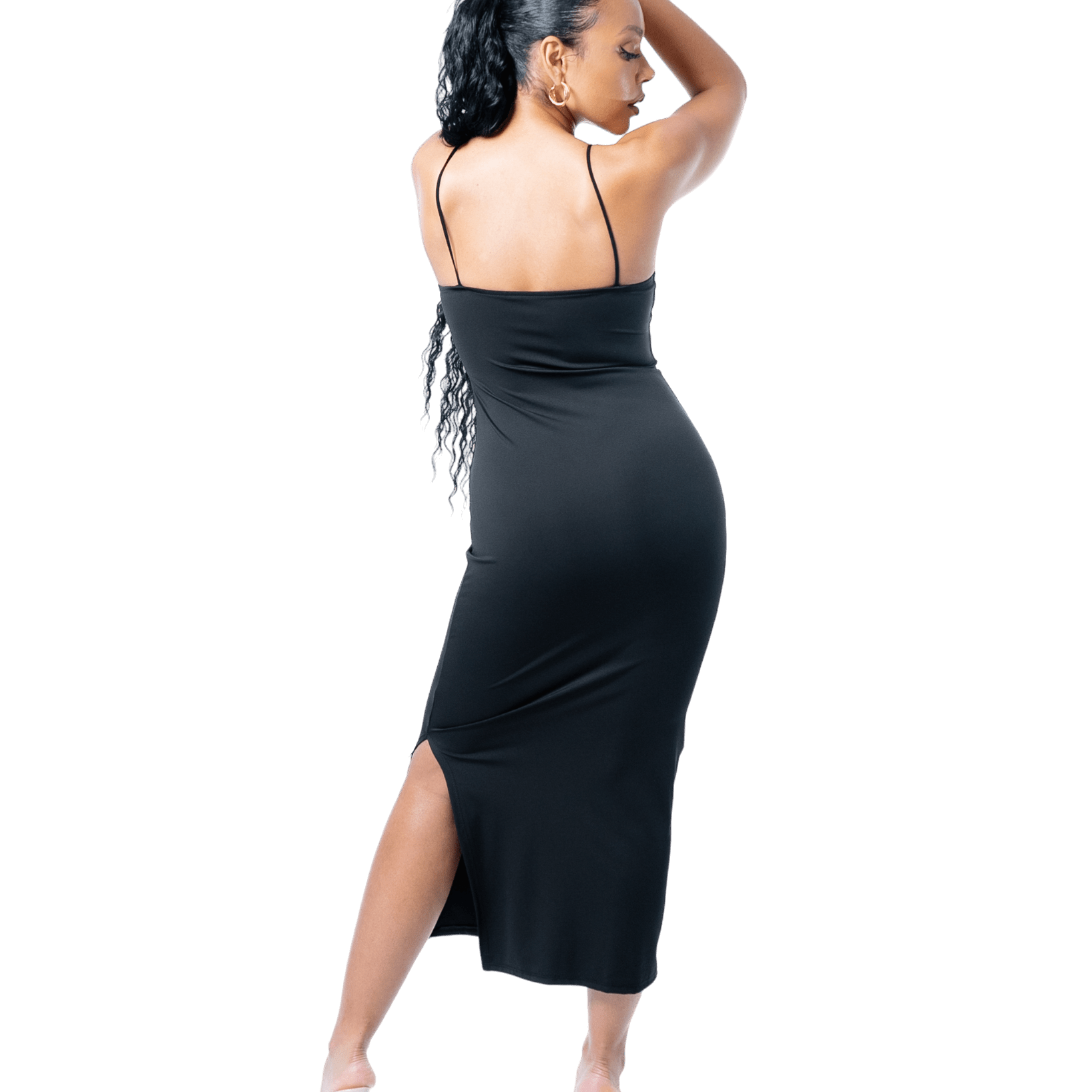 Thigh Split Spaghetti Strap Midi Dress - GRLS CLUB